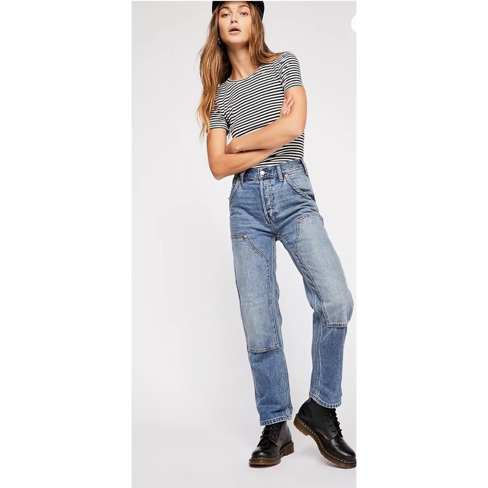 WE THE FREE People Carpenter Jeans High Rise Straight Leg 25 Button Fly